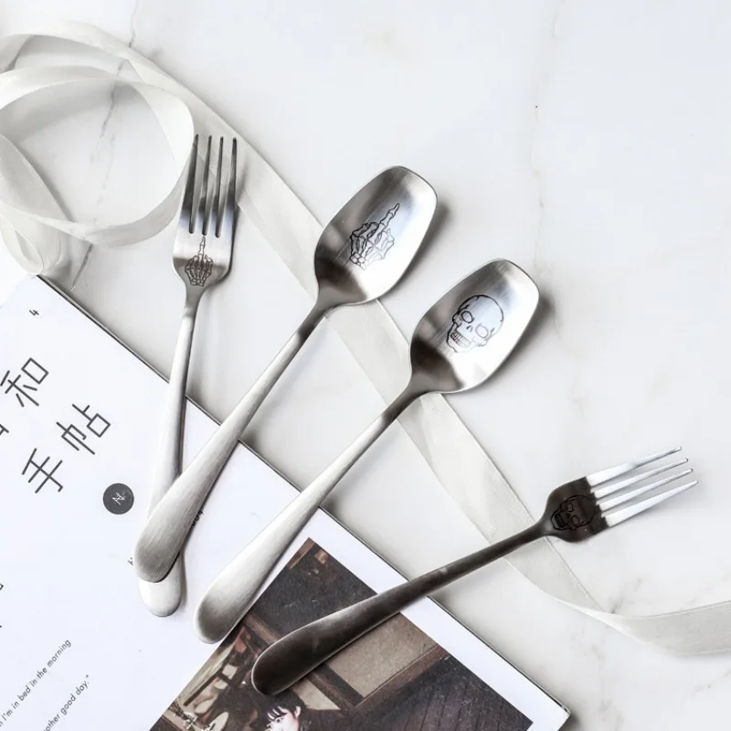 С принтом черепа, ложки и вилки Нержавеющая сталь Кофе ложка Western Tableware2