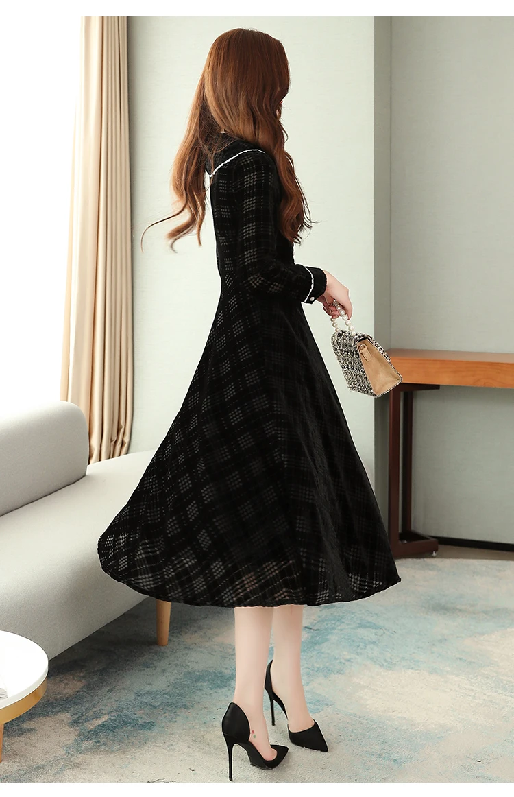 Винтажное шикарное бархатное платье миди осень зима нового размера плюс с длинным рукавом черное платье элегантные женские облегающие вечерние платья