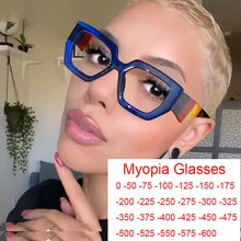 Lunettes de myopie de concepteur carré de mode lumière bleue bloquant les lunettes d'ordinateur lunettes de Prescription surdimensionnées dioptries 0 à-6