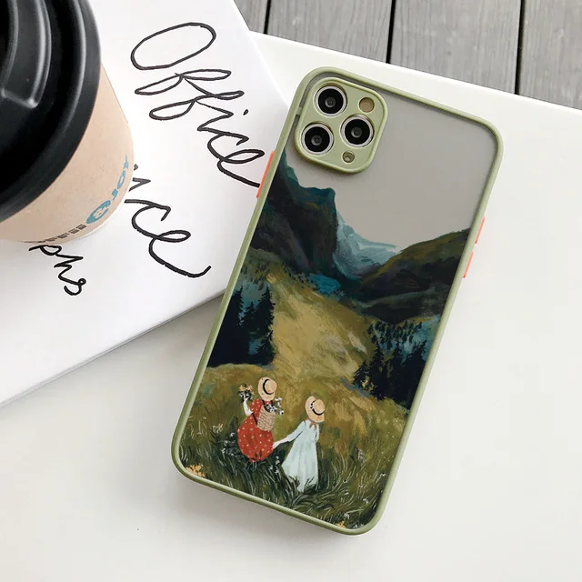 Cartoon Scenery Girl Phone Case For iphone 7 8 Plus SE 2020 13 11 12 Pro Max for iPhone X XR XS MAX Hard Shockproof Cover Fundas matcha FJSN 3