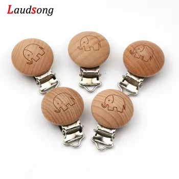 

2pcs/lot 30mm Cute Elephant Beech Wooden Clips Baby Pacifier Clip Holder Infant Soother Clasps Natural Wood Baby Accessories