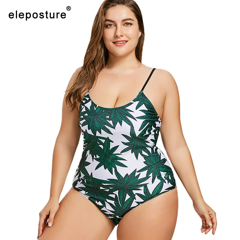 

2019 Sexy Plus Size Swimwear Women One Piece Swimsuit Leaf Print Monokini Bandage Bathing Suit Plus Size Swimming Suit Beachwear