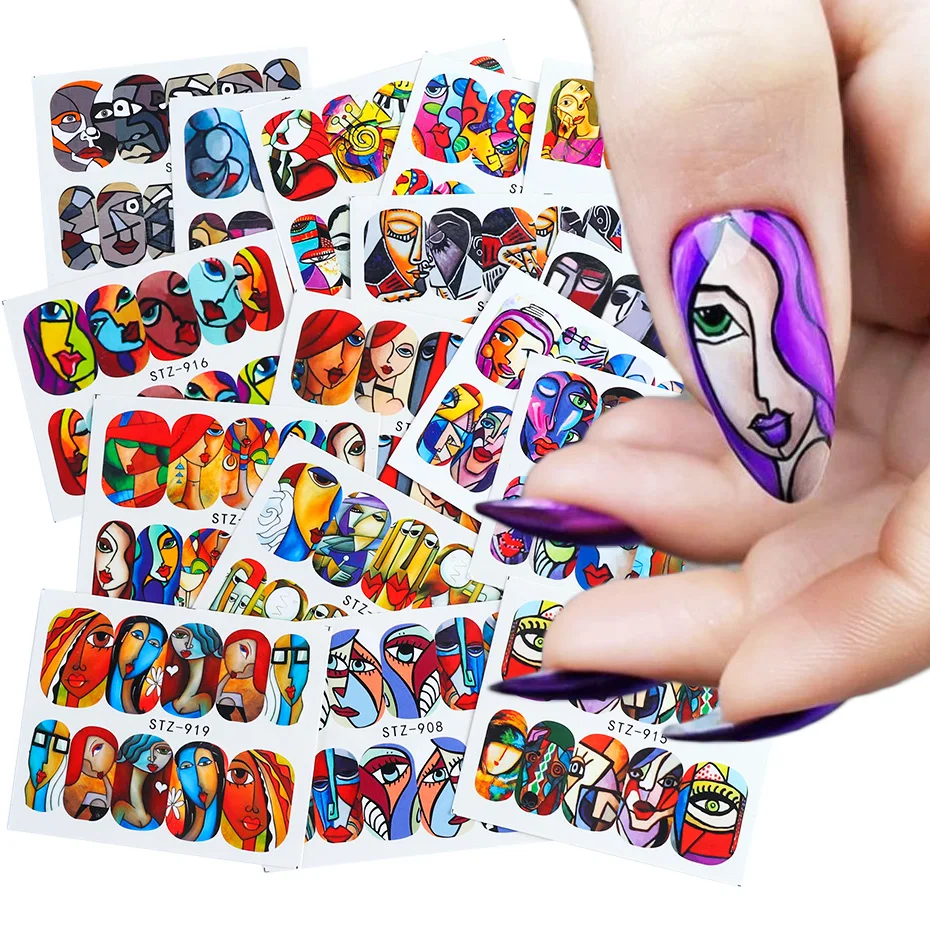 16 Pcs Abstrak Desain Nail Art Air Decals Transfer Nail Stiker Keren Gadis Dekorasi Warna Warni Nail Art Tips Jistz906 921 1 Stiker Stiker Aliexpress