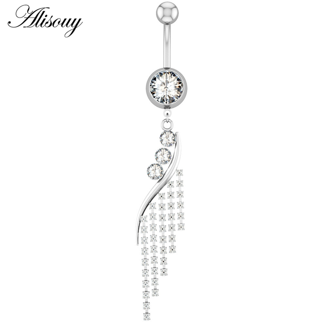 1pc Flower Heart Dangled Belly Navel Piercing Button Ring 14G Stainless Steel CZ Crystal Opal Ombligo Woman Body Jewelry