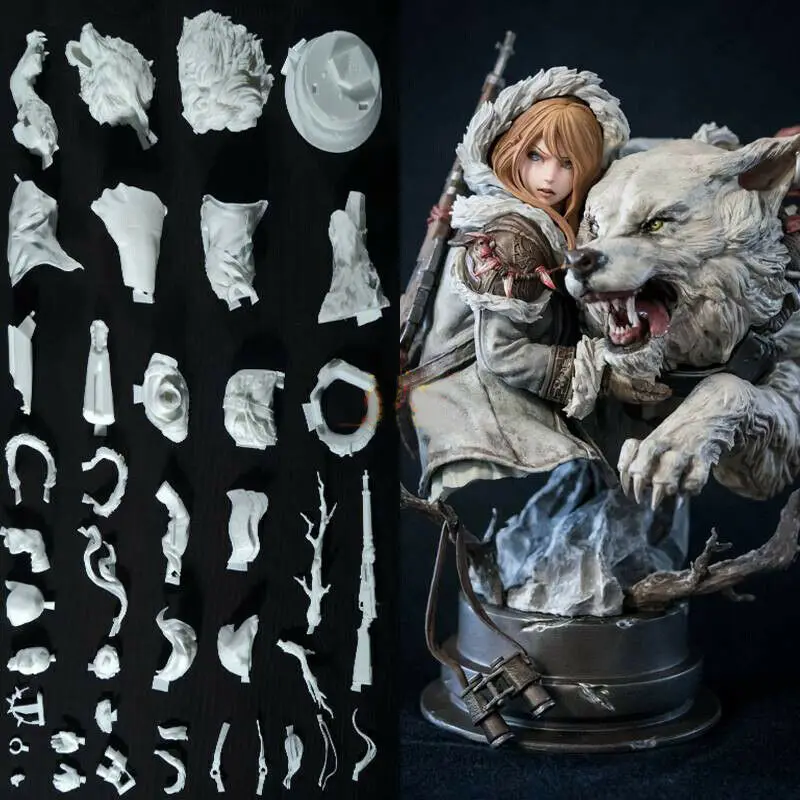 GK 1:6 девушки и волк смолы Набор фигурок модель миниатюры Неокрашенный Гараж