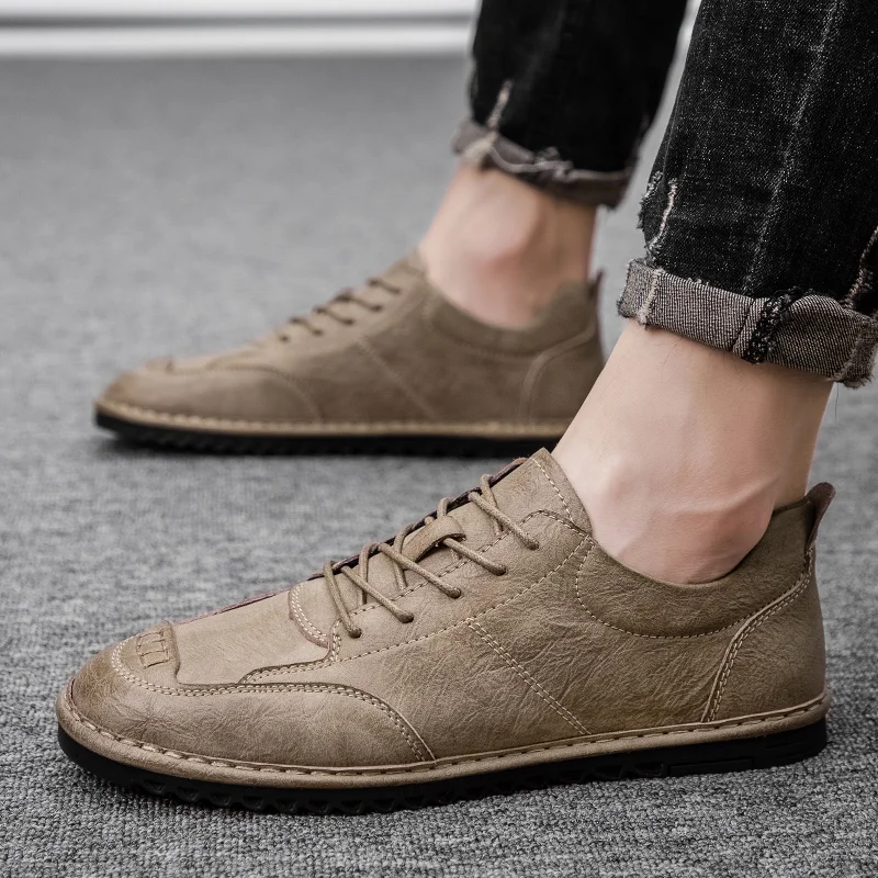 Men Shoes Soft Moccasins lace up fashion High Quality Spring Leather Business Flats Driving men sneakers | Обувь