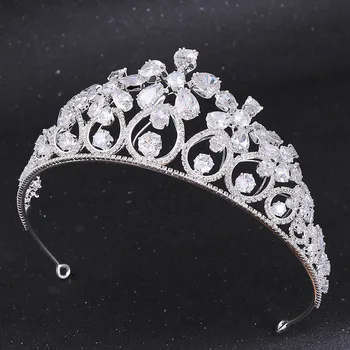 

Bridal Hair Jewelry Zircon Crystal Tiara Queen Pageant Crown Women Diadem Headband For Party Dress Brides Wedding Ornaments