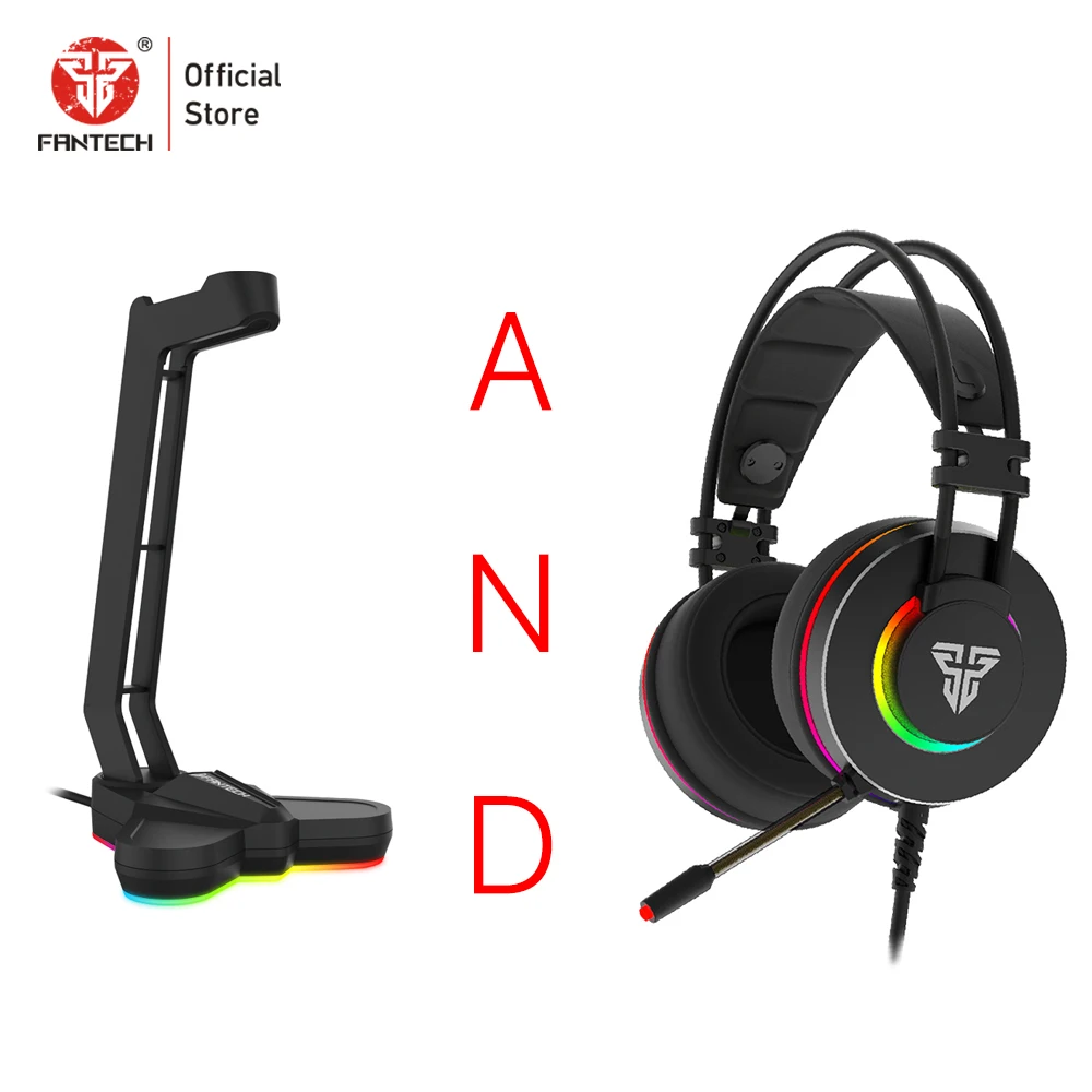 FANTECH RGB стойка для наушников и игровые наушники 7 1 объемный звук с микрофоном