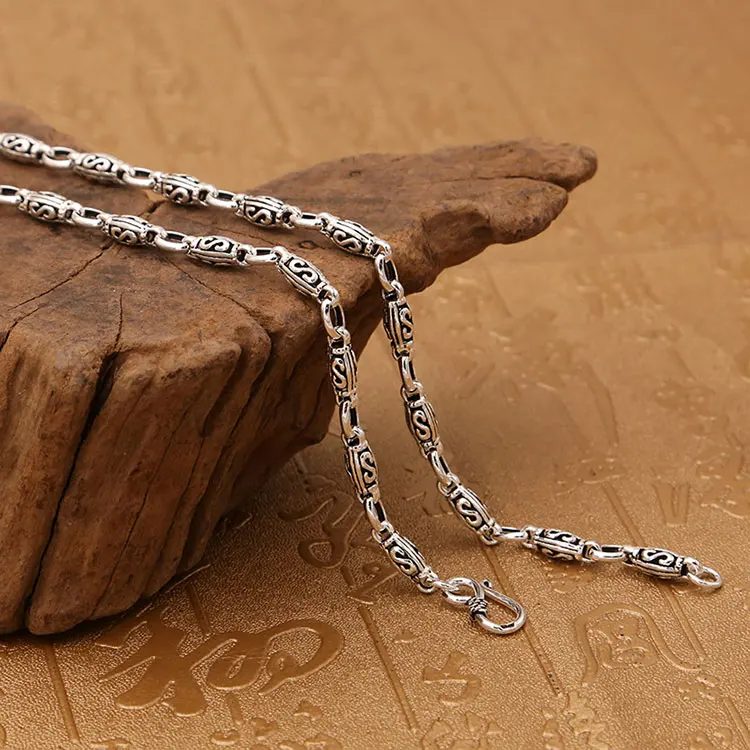 FNJ S Bamboo звено цепи ожерелье 925 серебро 5 мм 50 см до 65 см тонкие оригинальные S925 серебряные мужские ожерелья для изготовления ювелирных изделий