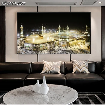

Canvas Painting On the Wall Large Mecca Mosque City Night View Islamic Art Posters And Prints Muslim Art Decorative Pictures