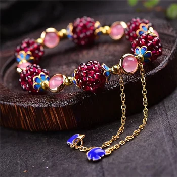 

Cute Natural Garnet Stone Bracelet Multi-Circle Pomegranate Crystal Fruit Colorful Charming Bracelet Fashion Jewelry For Women