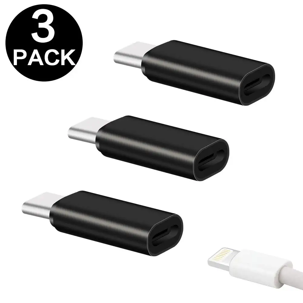 3 шт. металлический IOS Женский к USB C Мужской адаптер кабель для samsung S9 S10 Plus huawei P20 P30 Honor 20 8 Pin к type C зарядный кабель - Цвет: Черный