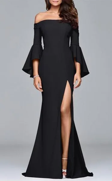 

Linglewei 2019 Autumn and winter new high-end sexy one line split long dress