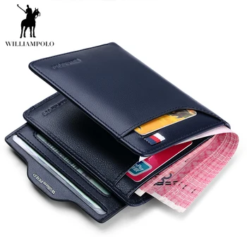 

WILLIAMPOLO Men Wallet mens slim Credit Card Holder Bifold Genuine Leather mini Multi Card Case Slots Cowhide Leather Wallet New