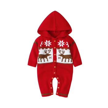 

2019 Newborn baby boy rompers Toddler Hoodies Jumpsuit Girls Christmas Elk Knitted Baby Clothes Infant Boy Overall Outfit