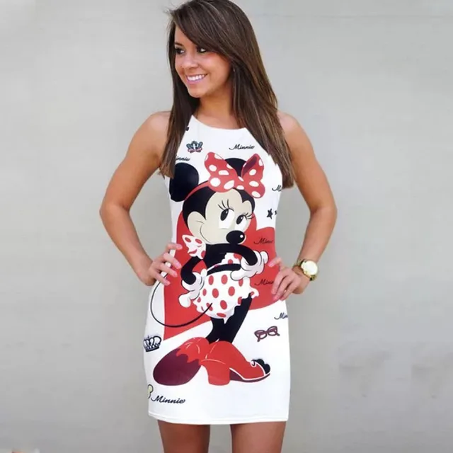 Disney Mickey Minnie Mouse Dress Women Fashion Print O-Neck Sleeveless Summer Mini Dresses Bodycon Slim Casual Pencil Vestidos 6