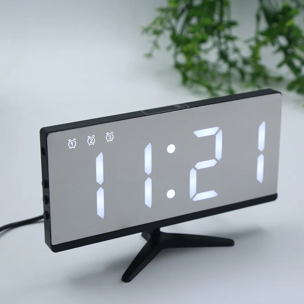

LED Mirror Digital Alarm Clock Electronic Watch Table Multifunction Snooze Night Display LED Desktop USB Cable Clock