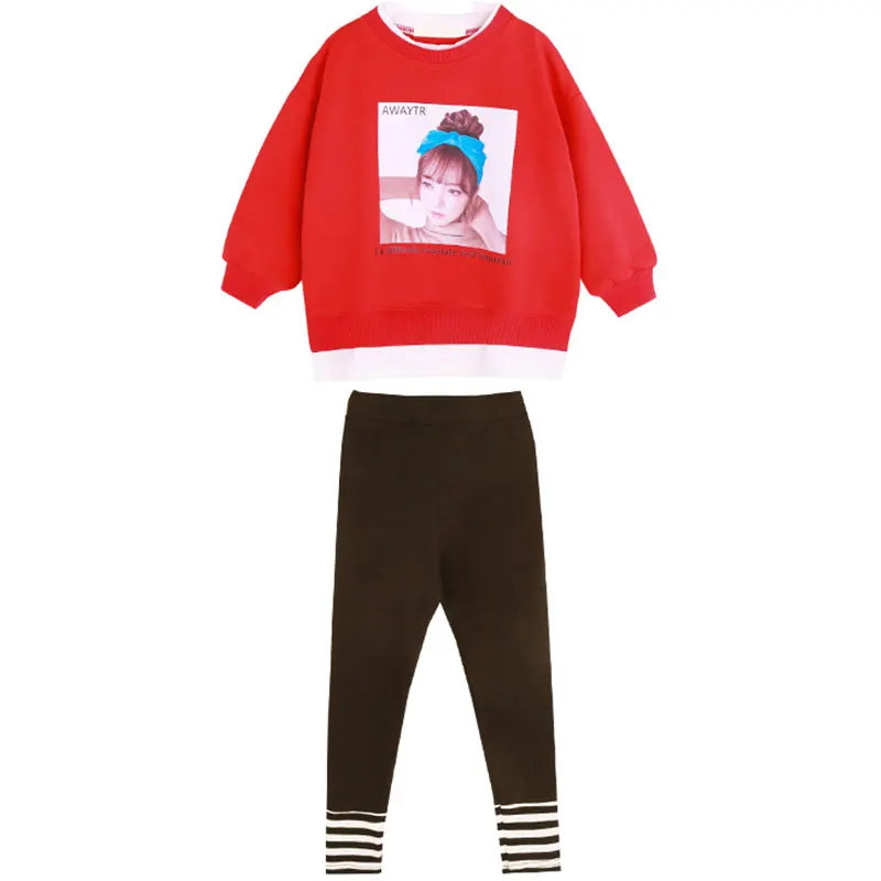 

Autumn Girl Long Sleeve Cartoon Pattern 2 Piece T-shirt Blouse+Striped Pants Trousers Casual Outfits Set