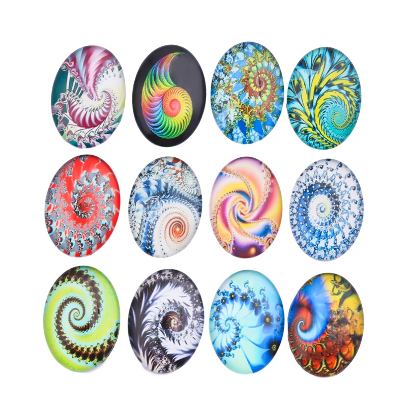 

Mixed Fractal Pattern Photo Oval Glass Cabochon 13x18mm 18x25mm 30x40mm Handmade Diy Flatback Dome For Pendant Jewelry Findings