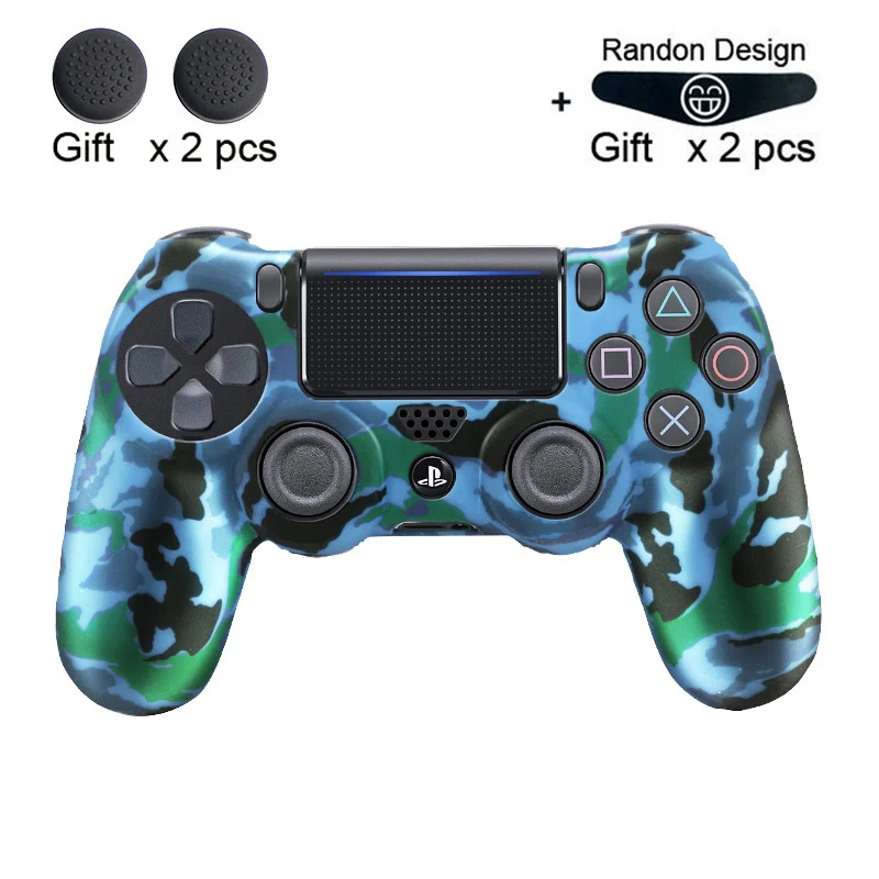 blue Camo Мягкий гибкий силиконовый чехол, защитный чехол для Playstation 4 PS4 Pro Slim, светодиодный светильник, наклейка, 2 шт., ручка+ светодиодный чехол - Цвет: blue Camo