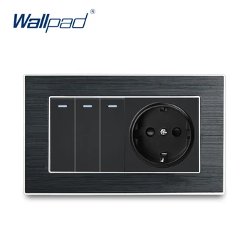 

3 Gang 2 Way EU Socket German Standard Wallpad Luxury Wall Outlet Satin Metal Panel 146*86mm Wall Power Outlet