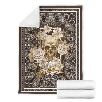

Brown Day or the Dead Skull 3D printed Sherpa Blanket on Bed Home Textiles Dreamlike HOME ACCESSORIES