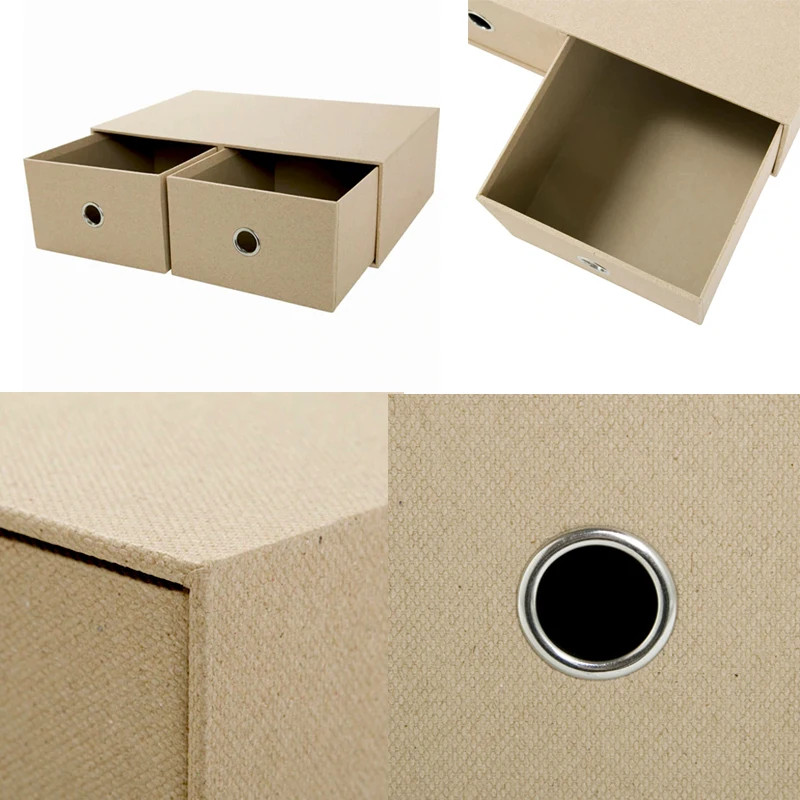 MQ2 Drawers Cabinet Cardboard Office Desk Top Organizer Home Storage One Layer Cabinet Beige Faux Linen Wood Paper(2PCS)