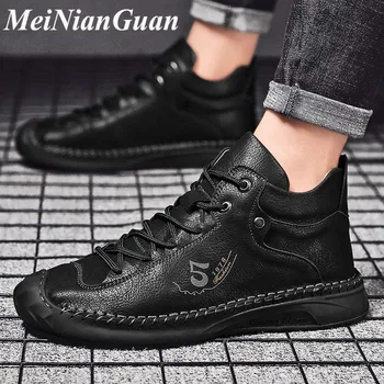 

Fashion Men's Sneakers Large Size High Top Moccasins for Men Casual Shoes Plush Warmest Leather Man Shoes Comfort Work Shoe N1