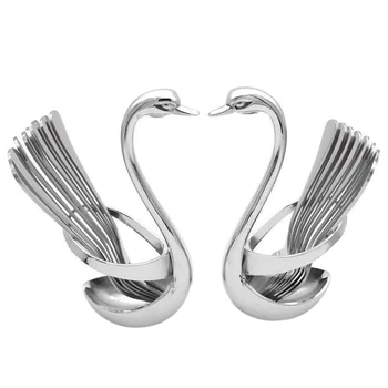 

Dinnerware Set, Zinc Alloy Fruit/Dessert Flatware Swan Base Holder, with 6 Forks & 6 Spoons (Set of 2)