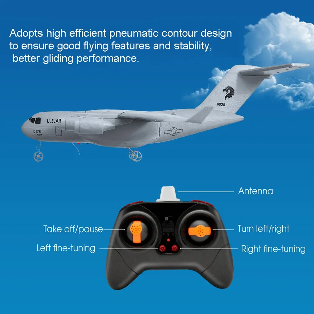 C17 RC Drone DIY Aircraft Transport Aircraft 373mm Wingspan EPP RC Drone Airplane 2.4GHz 2CH 3-Axis Aircraft for Children Toy C17 RC Drone DIY Aircraft Transport Aircraft 373mm Wingspan EPP RC Drone Airplane 2.4GHz 2CH 3-Axis Aircraft for Children Toy