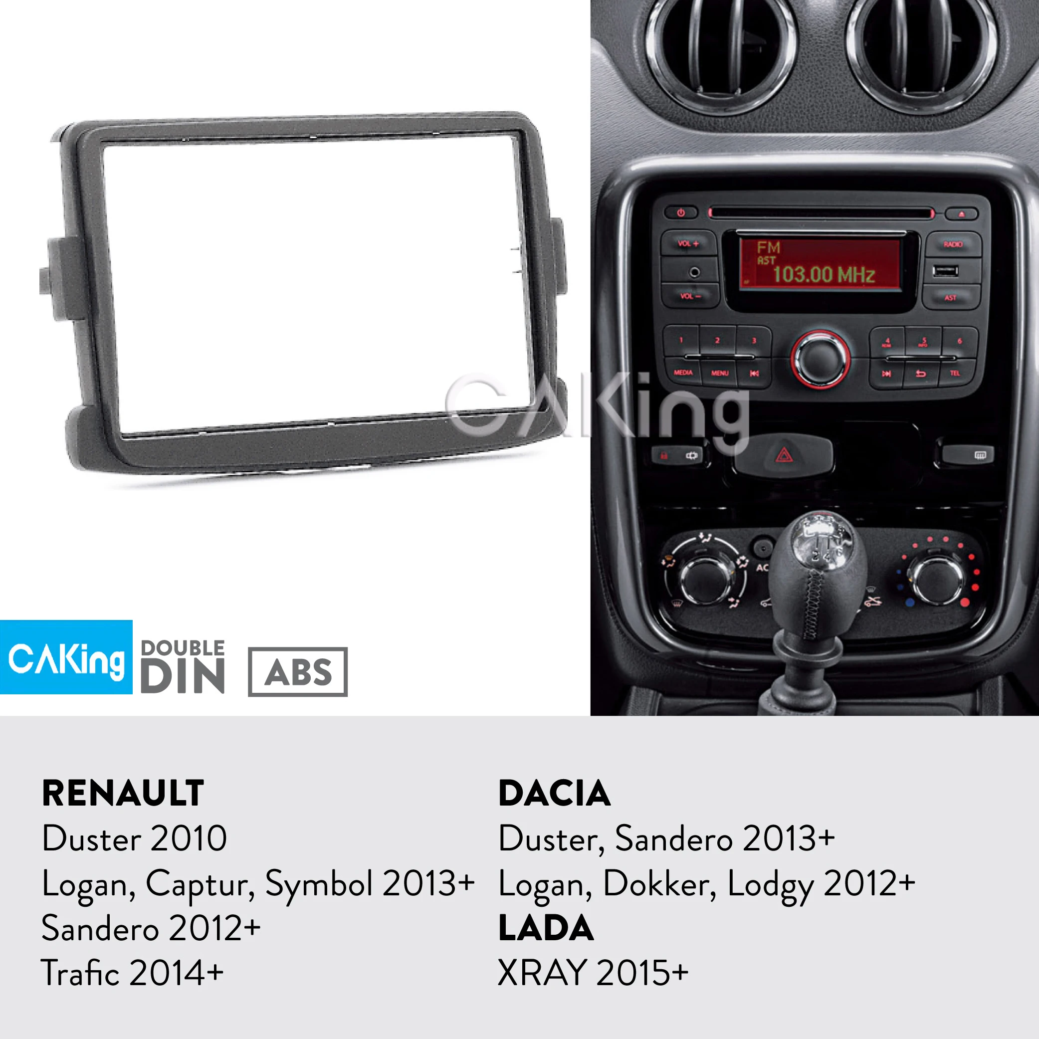 Car Fascia Radio Panel for DACIA Duster, Sandero 2013+; Logan, Dokker,  Lodgy 2012+ Dash Kit Install Adapter Bezel Console Plate