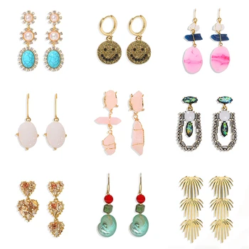 

2020 Fashion Multi Color Shell Srone ZA Earring Female Asymmetry Heart Shiny Crystal Dangle Earring Wedding Jewelry Wholesale