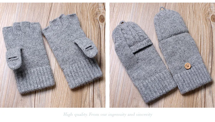 NEW Women Gloves Wool Knitted Winter Driving Gloves Knitted Warm Mittens Flip Half Finger Fingerless Female Gloves Free Shipping