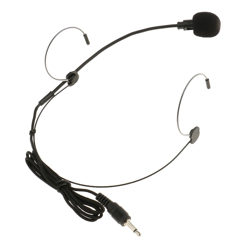 2 Pieces Double Ear Hook Wired Headset Headworn Microphone 3.5mm Mono Black