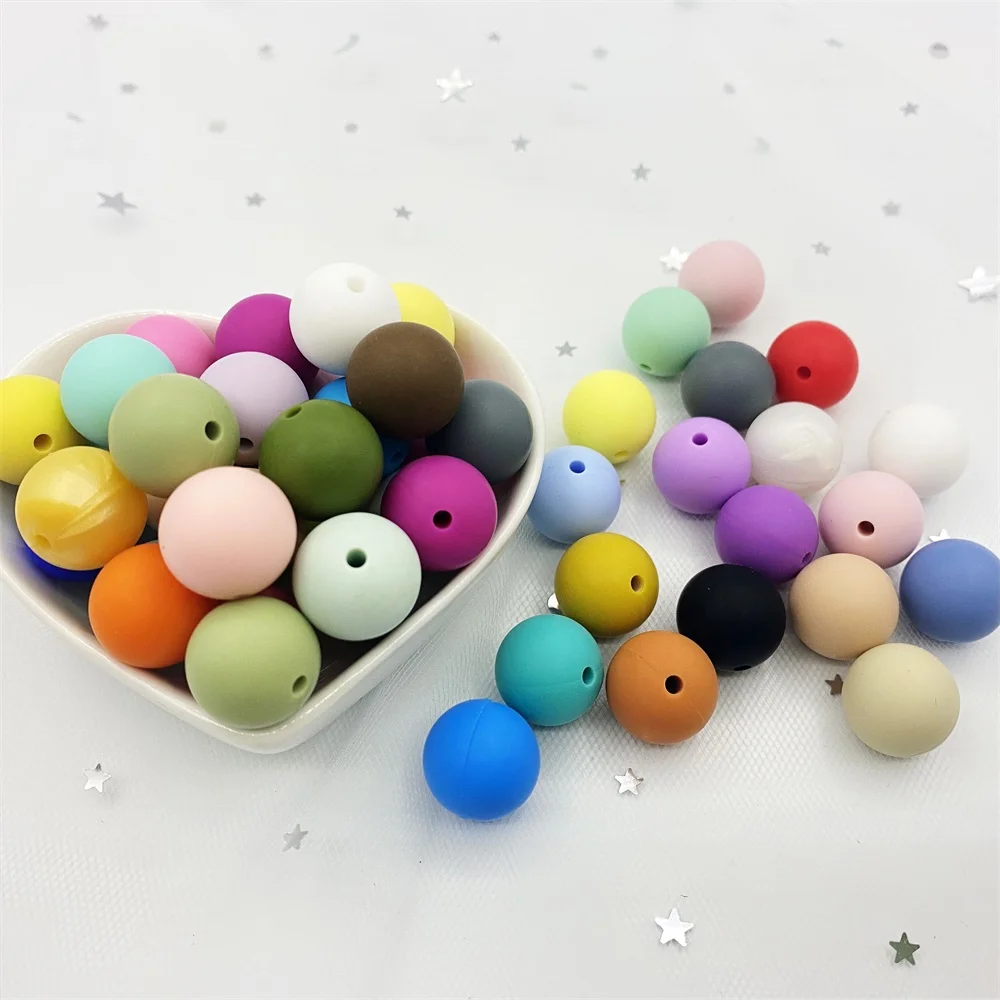 100pcs 15mm 실리콘 구슬 젖니가 남 둥근 구슬 젖꼭지 체인 DIY 완구 실리콘 Teether BPA 무료 팔찌 목걸이 아이