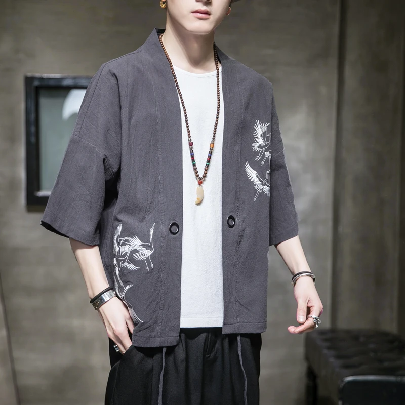 Кимоно новинка японский стиль традиционная Мужская и женская льняная рубашка с