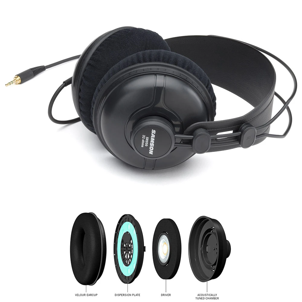 SAMSON SR950 Professional Studio Reference Monitor Headphone Dynamic Headset Closed Ear Design for Recording Monitoring Game DJ