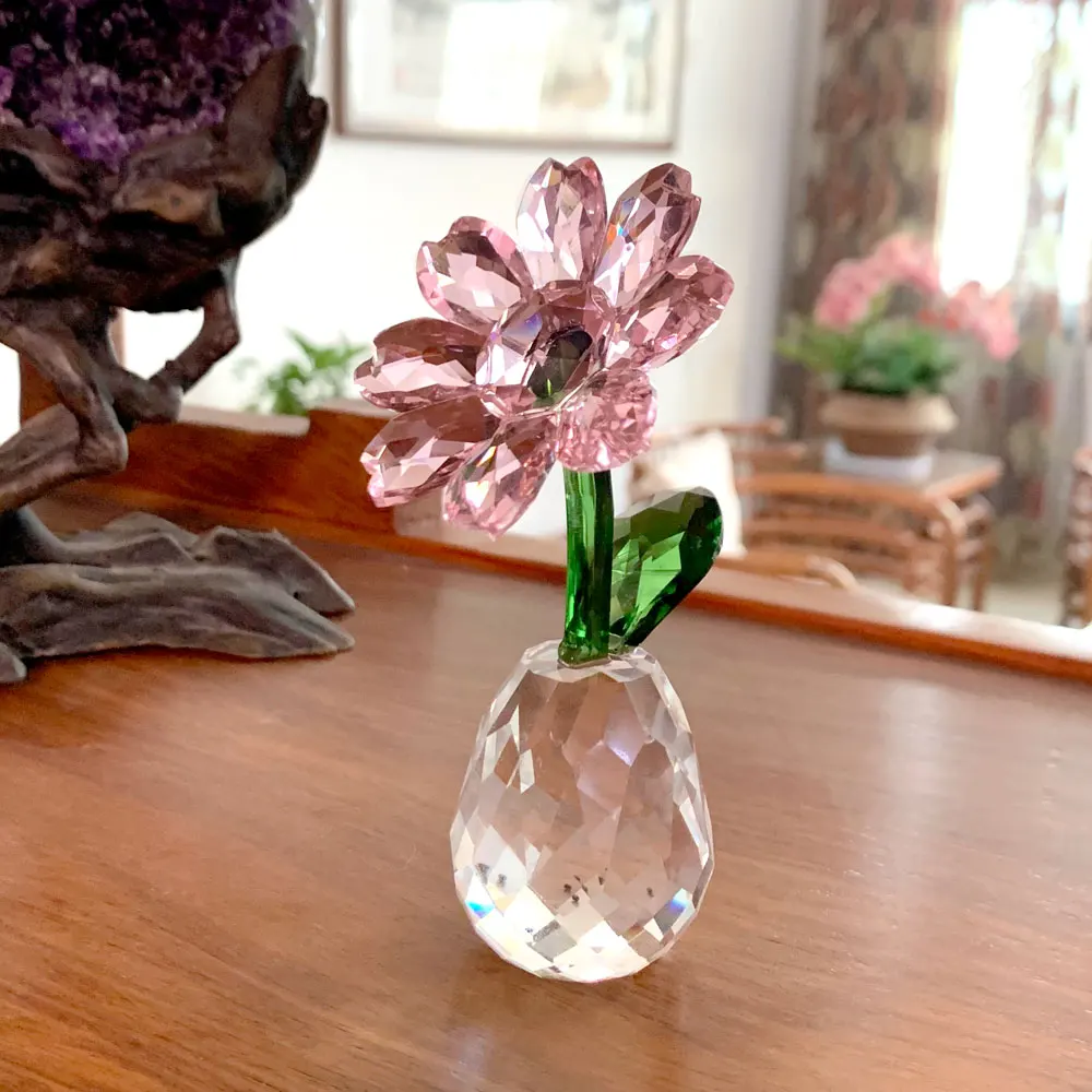 3 Цвета хрустальный Подсолнух статуэтки миниатюрный стеклянный цветок пресс-папье орнамент домашний стол декор свадебный подарок