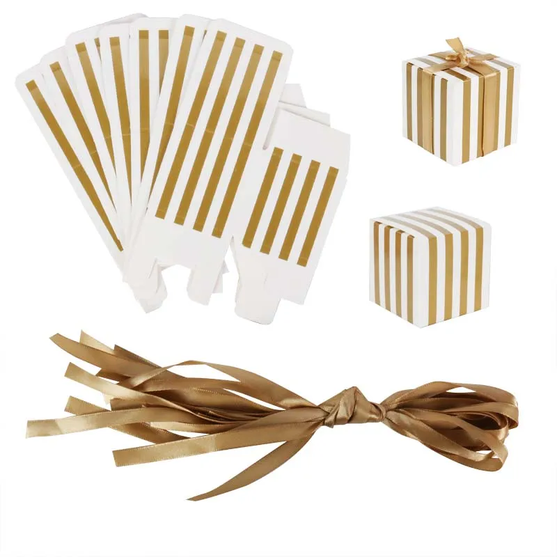 Маленькая Подарочная коробка оптом коробка для конфет с лентами из тюли в 2x2x2 полюсная золотистая полосатый коробка вечерние свадебные сувениры для свадьбы детских празднований дня рождения поставки