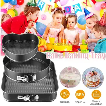 

3pcs/set Bakeware Baking Pans Kitchen Cake mold Small Round Baking Dish Heavy Carbon Non-stick Slipknot Removable Base Tray