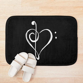 

Love Music - Treble and Bass Clef Heart - white Bath Mat Bathroom Bath Mat Set Mirrofiber Cartoon Bath Rug Set