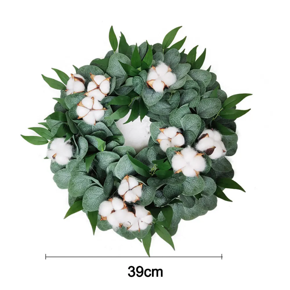 

39cm Artificial Green Leaves Wreath Front Door Wreath Eucalyptus leaf Wreath For Wall Window Party Decor Christmas Decoration