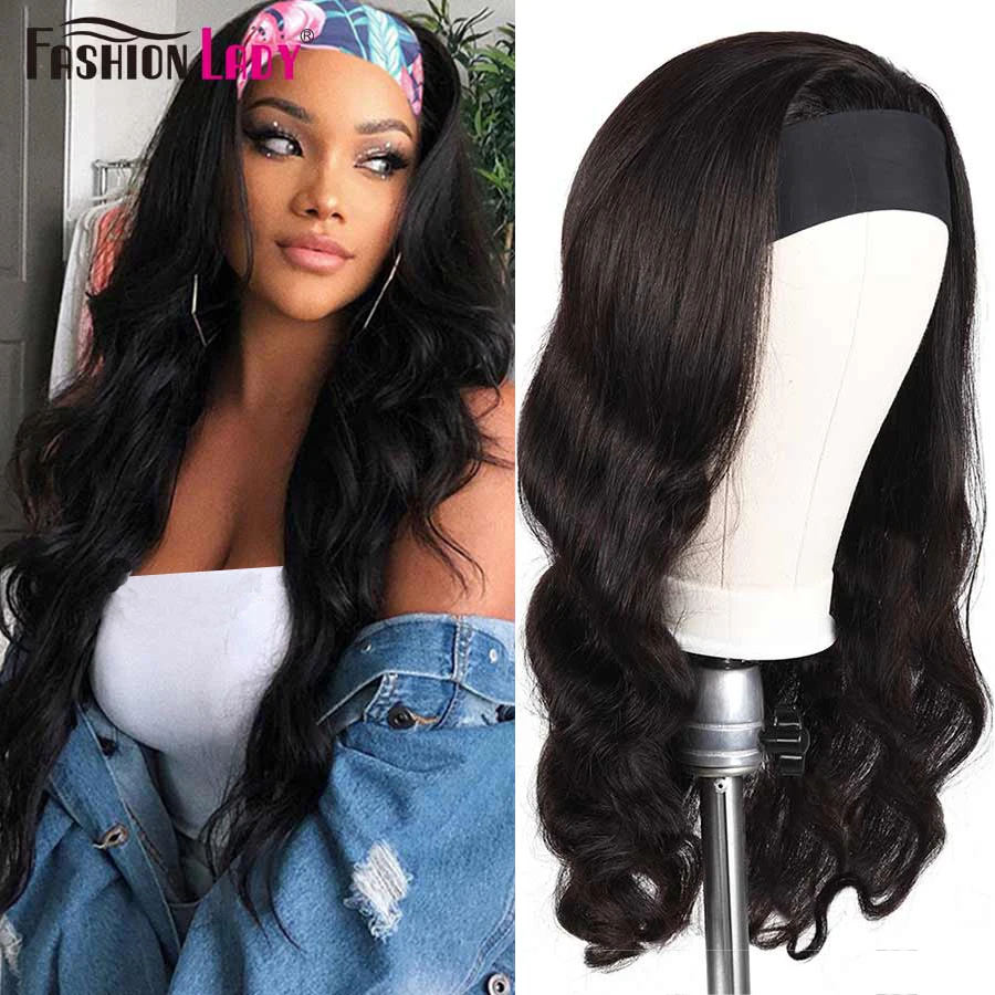Fashion Lady Headband Wig Human Hair Body Wave Wig For Women Remy Brazilian Hair Wigs Machine Made Head band Scarf Wigs
