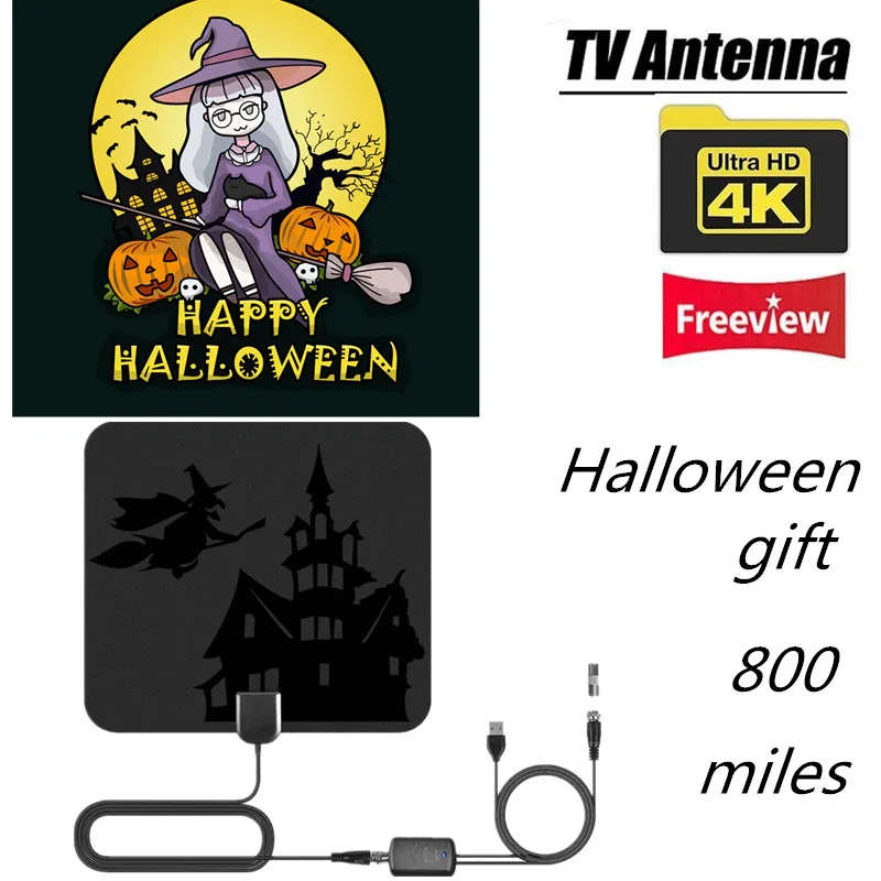 

AH-Link Halloween Gift Indoor Digital HD Antenna TV with Amplified Booster 800 Miles VHF UHF Freeview ATSC Aerial Satellite Dish