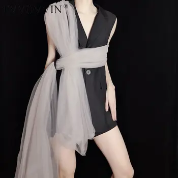 

Women Irregular Mesh Vest 2020 Autumn Casual Fashion New Style Temperament All match Turn Down Collar Women Clothes ZP2488