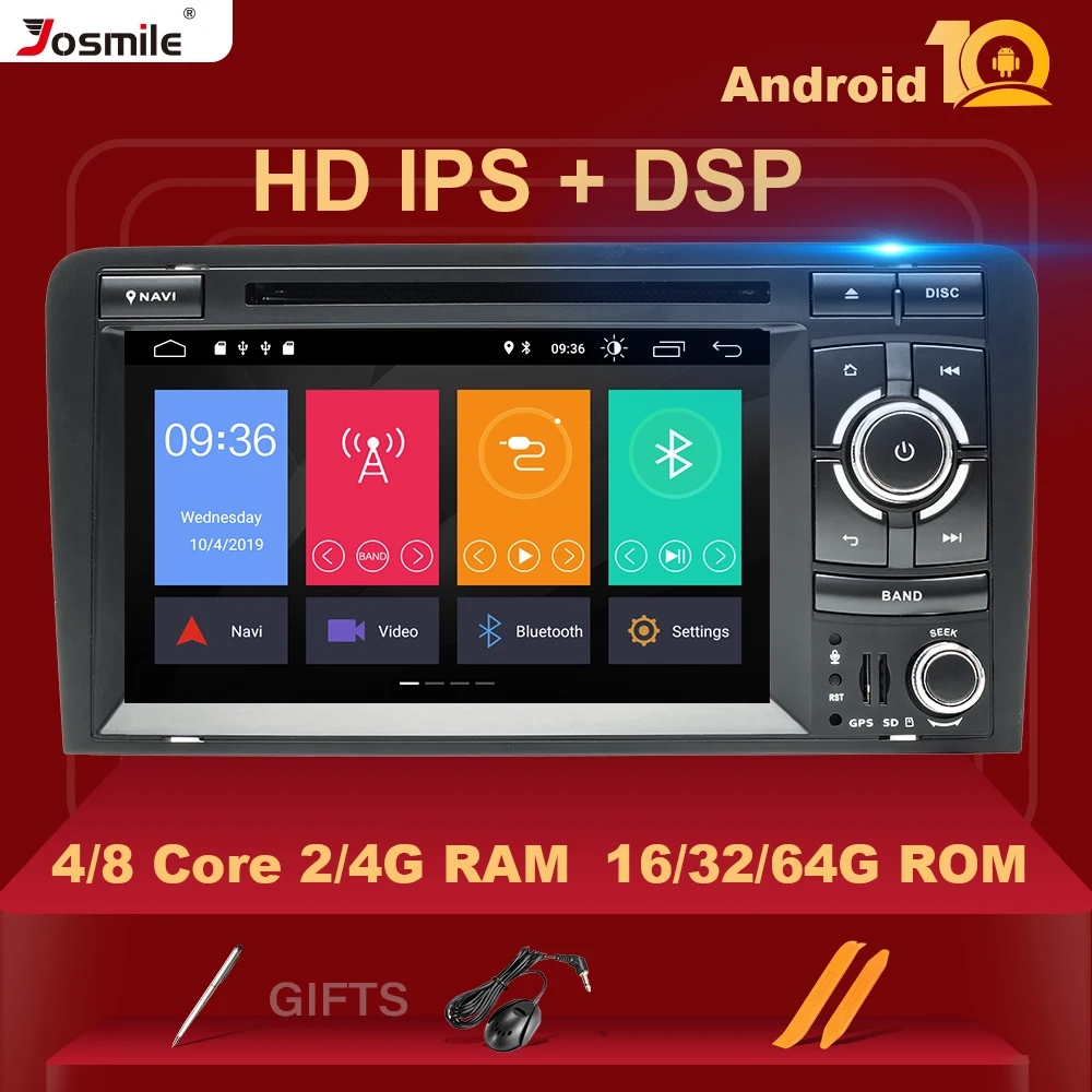 Автомобильный DVD-плеер 8 ядер IPS DSP Android 10 для Audi A3 8P S3 RS3 Sportback 2003 2004 2005 2006 2007 2008 2009 2010