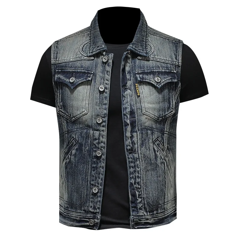 

Vintage Punk Mens Vest Spring Summer Biker Motorcycle Denim Wasitcoat Men Casual Outdoors Cotton Sleevless Jean Jacket