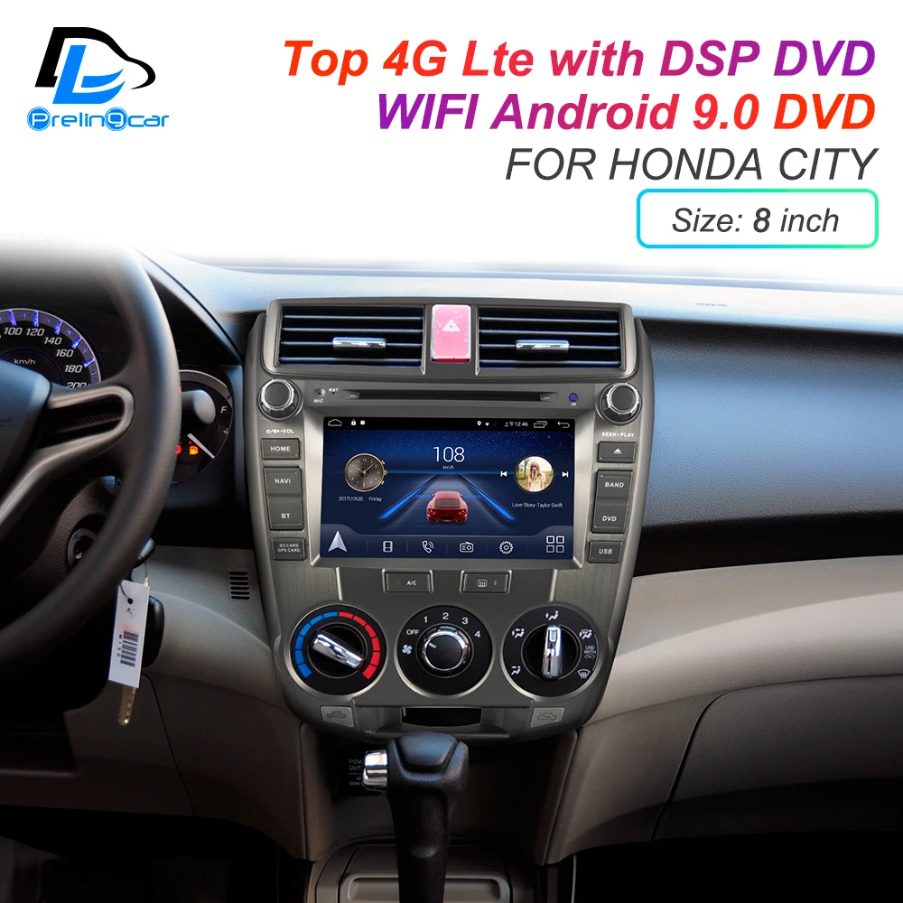 Best IPS touch screen DSP sound Android 9.0 2 DIN 4g Lte radio For HONDA city 2008 2014 2015  years GPS DVD playe  stereo navigation 6
