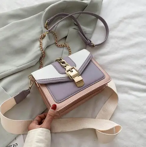 Contrast color Leather Crossbody Bags For Women Travel Handbag Fashion Simple Shoulder Messenger Bag Ladies Cross Body Bag