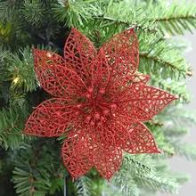 Искусственные красные цветы Navidad, подвесные Подвески на рождественскую елку, рождественские украшения, рождественские украшения для дома Q3